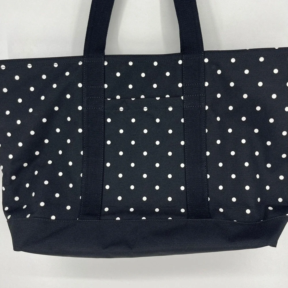 Banana Republic Black White Polka Dot Canvas Zip Top Tote Bag Large Handbag - Picture 3 of 11